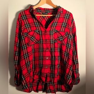 Rock & Republic Red Plaid Flannel Metallic Thread Button Up Women’s Size XXL